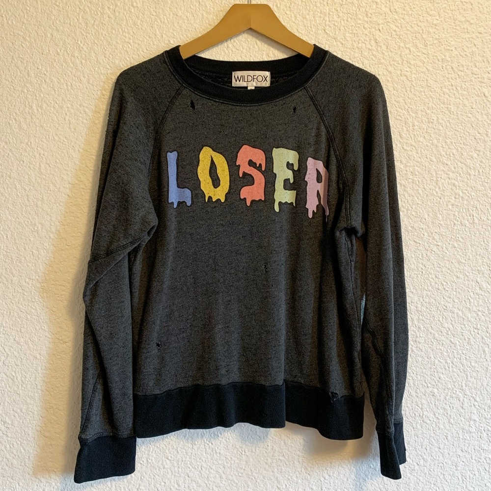 RARE Wildfox Loser Paint Drip Distressed Rainbow Graphic Sweatshirt Women’s S